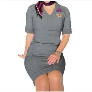 Delta Air Lines X Zac Posen Flight Attendant Dress Grey 8 Petite NWaT